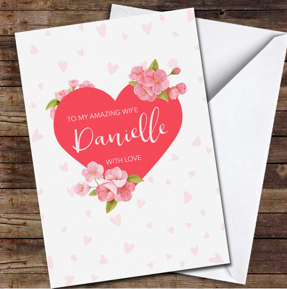 Red Heart And Flowers Personalised Valentine's Day Card