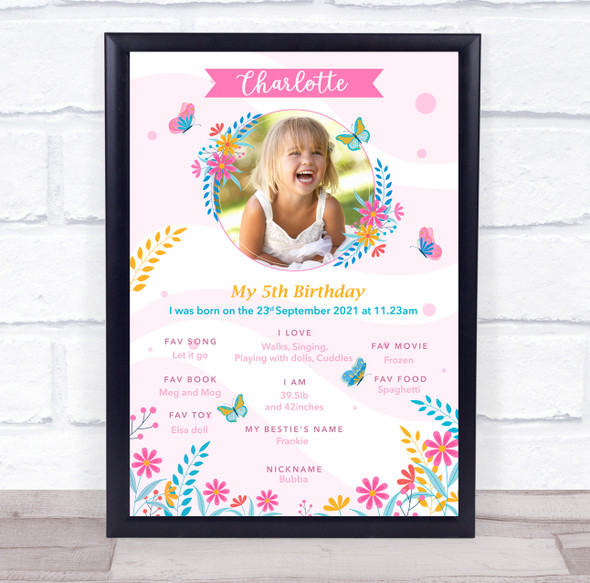 Floral Photo Any Age Birthday Favourite Things Interests Milestones Gift Print