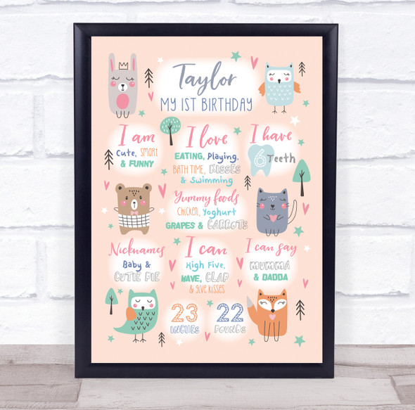 1st Birthday First Year Baby Milestones Interests Animals Peach Print