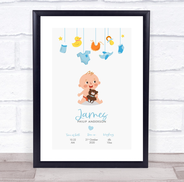 New Baby Birth Details Christening Nursery Smiling Boy Keepsake Gift Print