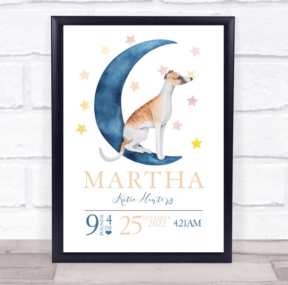 Birth Details Nursery Christening New Baby Moon Dog Keepsake Gift Print