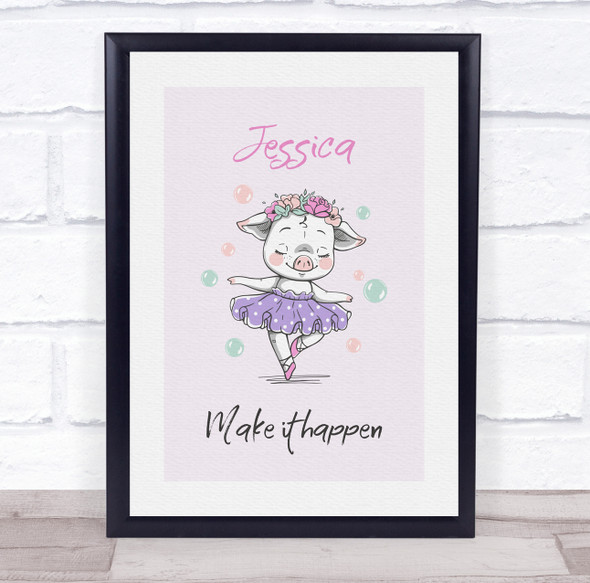 Ballet Pig Ballerina Personalised Children's Wall Art Print