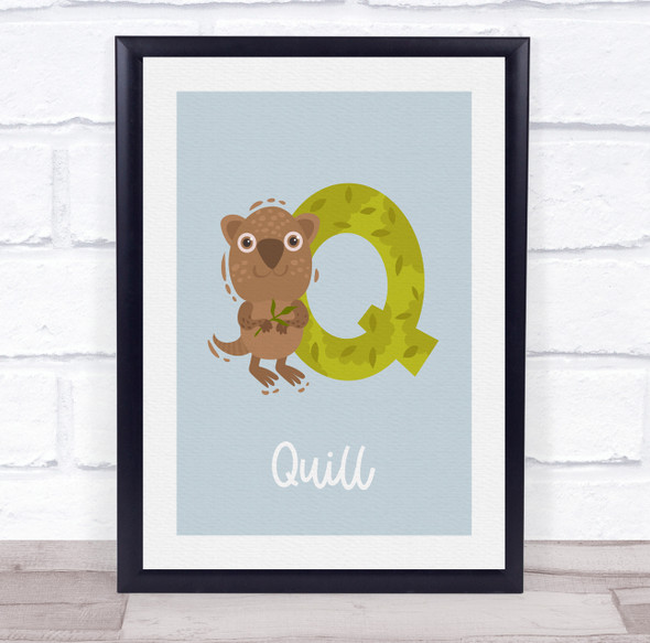 Initial Funky Letter Q With Quokka Personalised Children's Wall Art Print