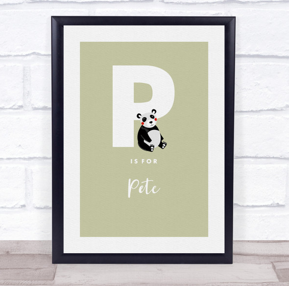 Initial Letter P With Panda Personalised Children's Wall Art Print