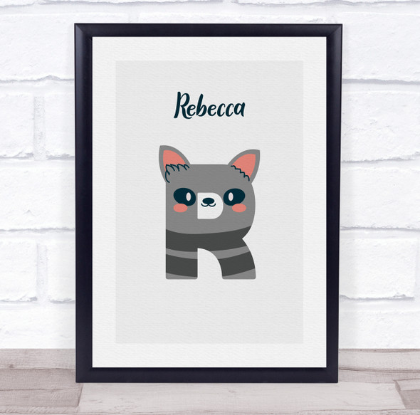 Raccoon Initial Letter R Personalised Children's Wall Art Print