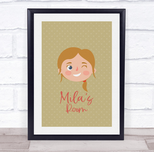 Face Of Gril With Light Brown Hair Room Personalised Children's Wall Art Print