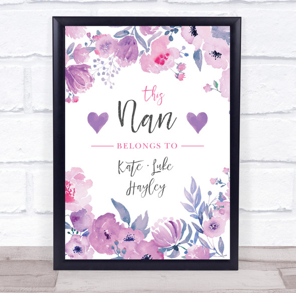 This Nan Belongs To Flower Purple Personalised Gift Art Print