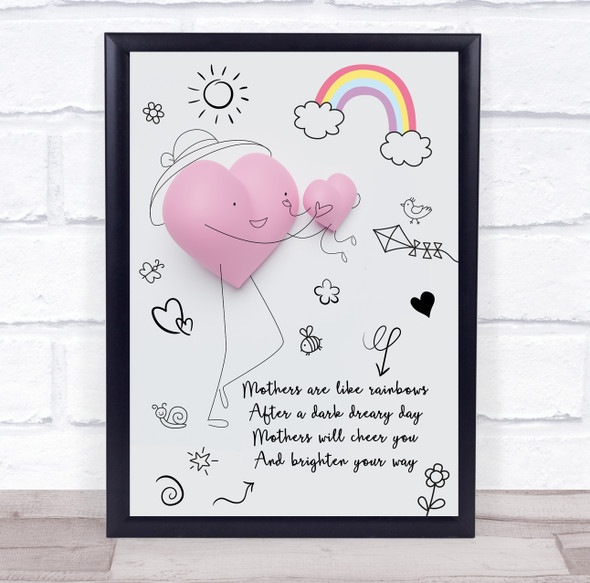 Hearts Characters Mother And Child Doodle Style Personalised Gift Art Print