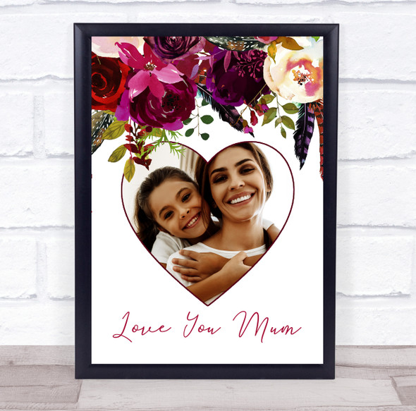 Purple Floral Heart Photo Love You Mum Personalised Gift Art Print