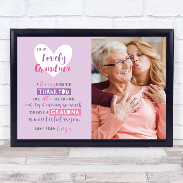 Lovely Grandma Poem Photo Hearts Personalised Gift Art Print