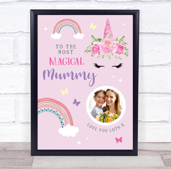 Magical Mummy Rainbow Unicorn Pink Photo Personalised Gift Art Print
