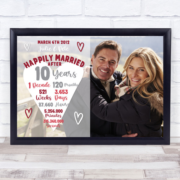 10 Years 10th Anniversary Wedding Heart Photo Personalised Gift Art Print