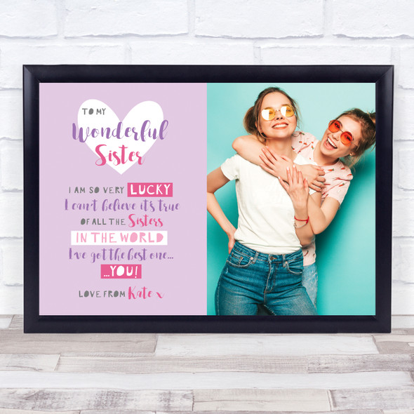 Wonderful Sister Poem Photo Hearts Personalised Gift Art Print