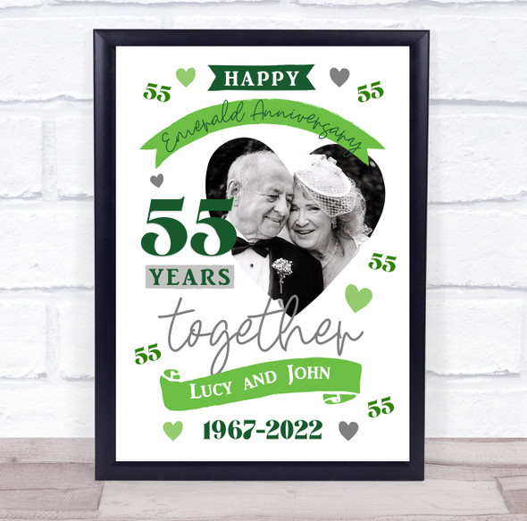 55 Years Together 55th Wedding Anniversary Emerald Photo Personalised Gift Print