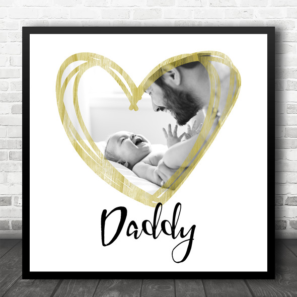 Simple Gold Photo Heart Love Daddy Square Personalised Gift Art Print