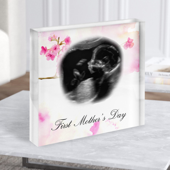 First Mothers Day Blossom Ultrasound Pregnancy Scan Photo Square Acrylic Block