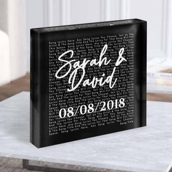 Black Square Simple Script Any Song Lyric Acrylic Block