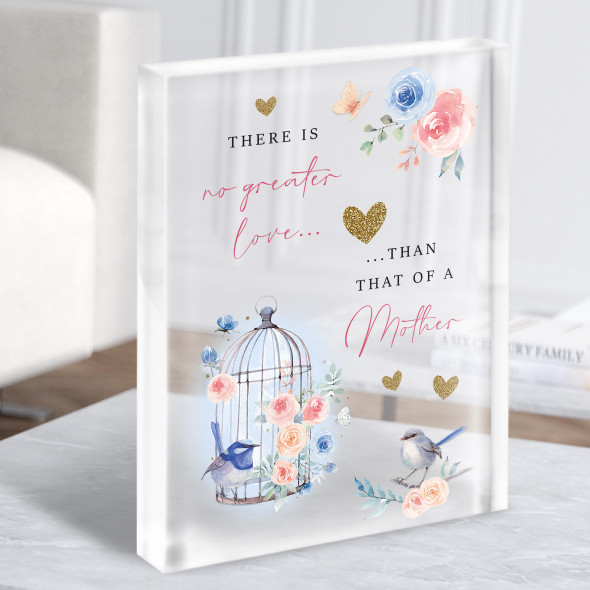 No Greater Love Than That Of A Mother Bird Cage Personalised Acrylic Block