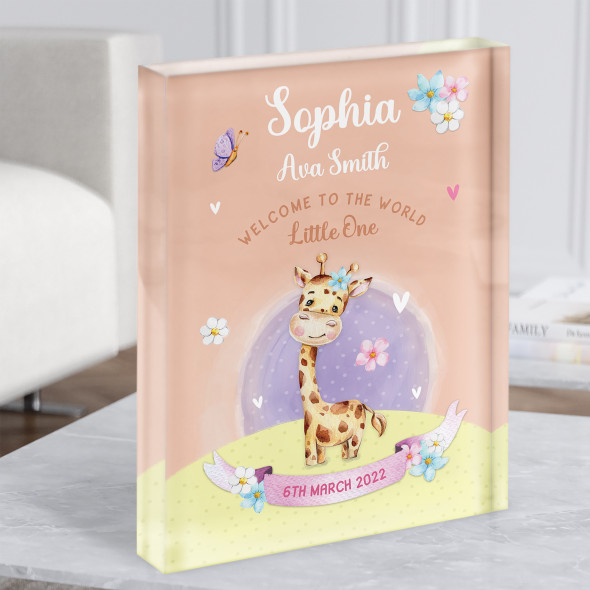 New Baby Birth Details New-born Nursery Christening Giraffe Acrylic Block