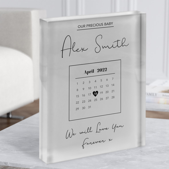 Precious Baby Due Date Special Date Calendar Memorial Grey Acrylic Block