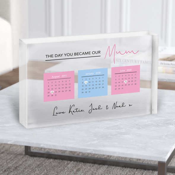 Minimal Day You Became Our Mum X3 Personalised Acrylic Block