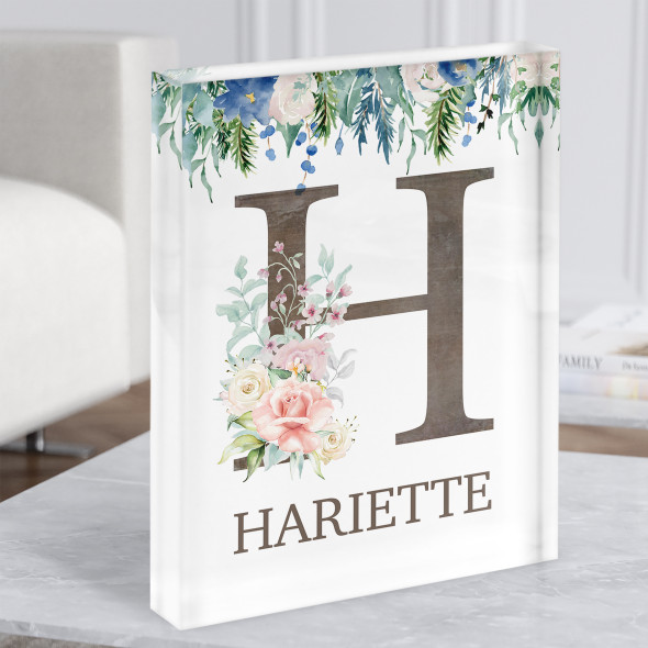 Floral Any Name Initial H Personalised Acrylic Block
