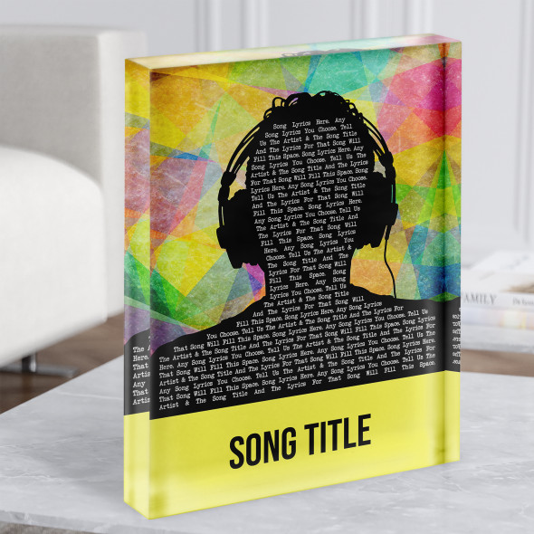 Multicolour Man Headphones Any Song Lyric Acrylic Block