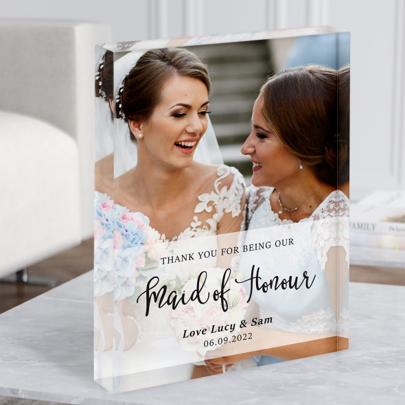 Maid Of Honour Thank You Photo Minimal Details Personalised Gift Acrylic Block