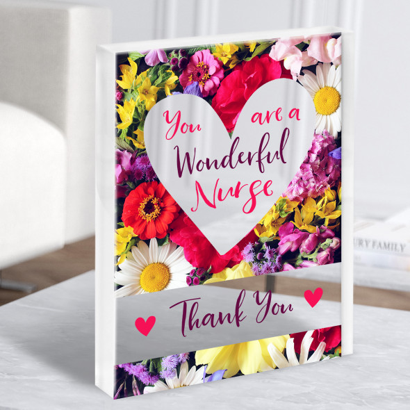 You Are A Wonderful Nurse Flowers Hearts Thank You Gift Acrylic Block