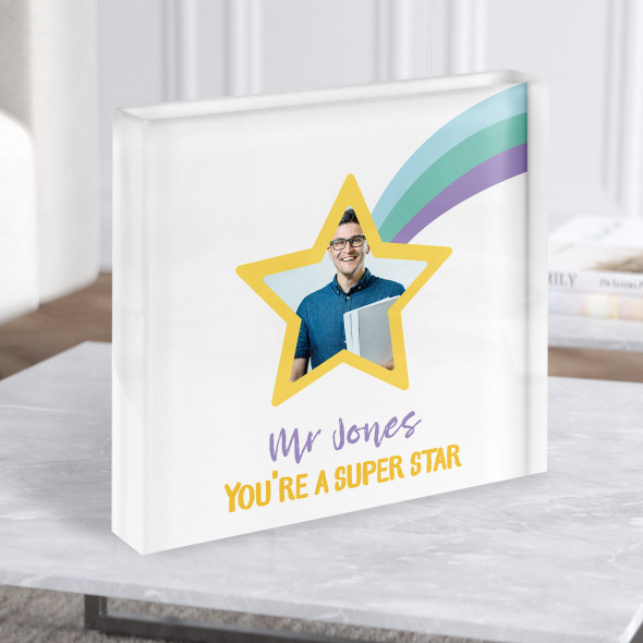 Superstar Teacher Thank You Photo Square Personalised Gift Acrylic Block