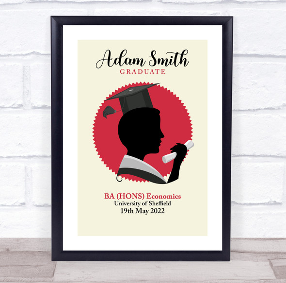 Red Circle Man With Graduation Hat Congratulations Personalised Gift Print