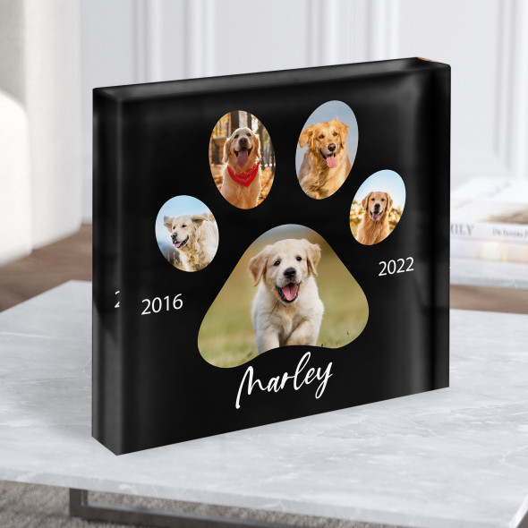 Pet Paw Memorial Dog 5 Photos Black Square Personalised Gift Acrylic Block