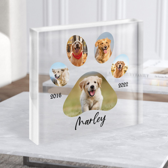 Pet Paw Memorial Dog 5 Photos White Square Personalised Gift Acrylic Block