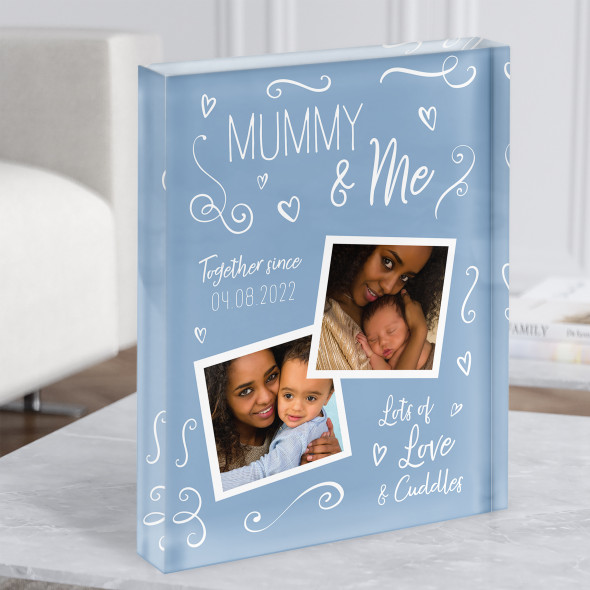 Mummy And Me Baby Photo Doodles Mother's Day Blue Birthday Nursery Acrylic Block