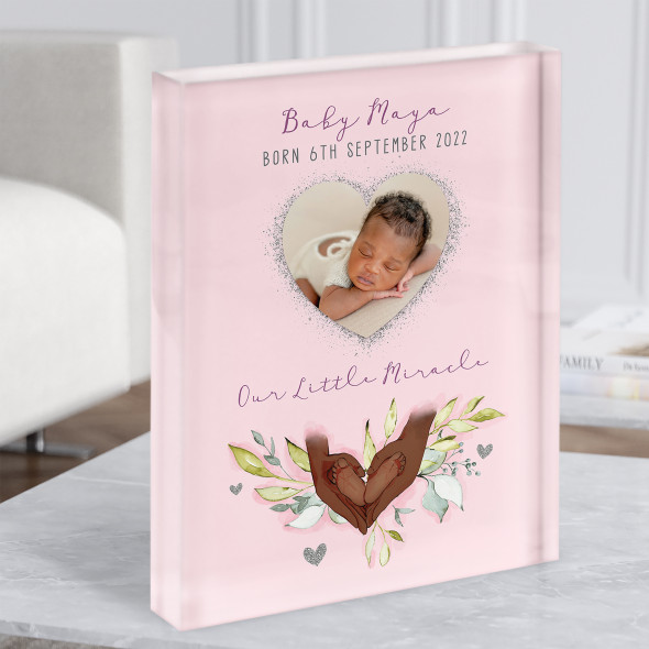 New Baby Birth Nursery Christening Dark Skin Girl Photo Gift Acrylic Block