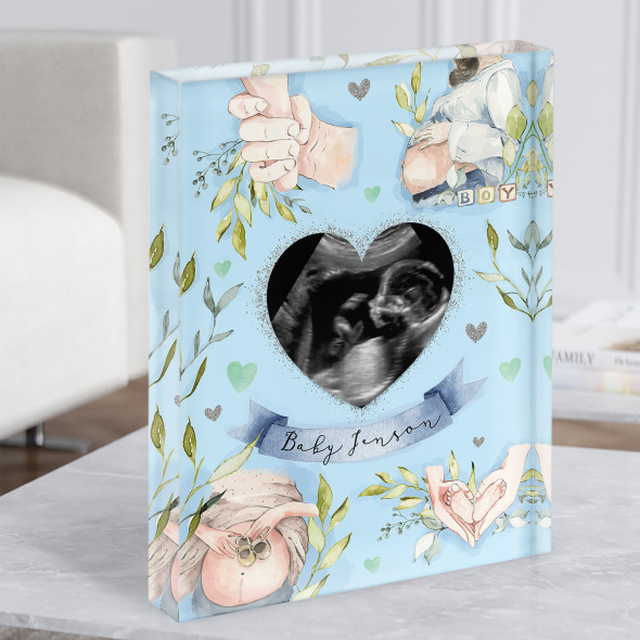 Baby Boy Pregnancy Scan Picture Photo Keepsake Gift Acrylic Block