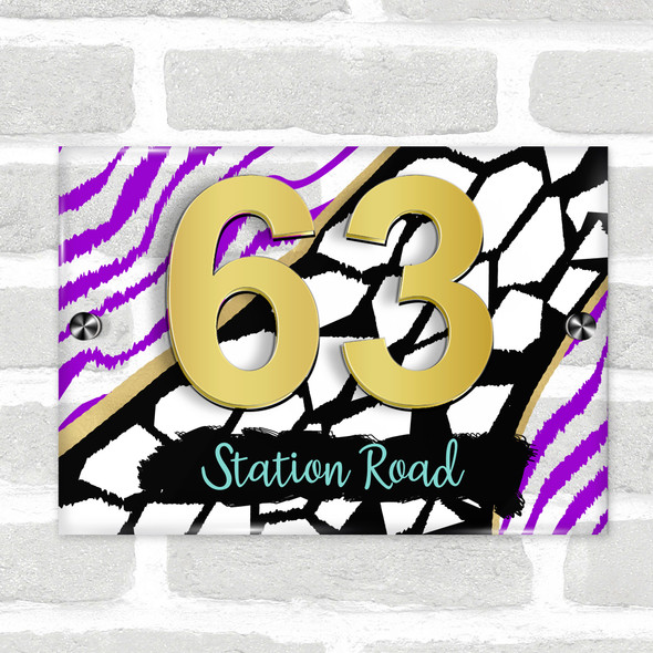 Animal Print Black Gold Purple 3D Modern Acrylic Door Number House Sign