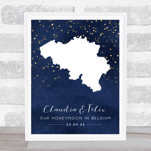 Belgium Special Date Event Midnight Watercolour Gold Personalised Gift Print