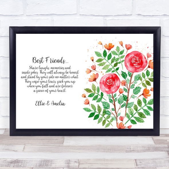 Best Friend Poem Details Any Names Watercolour Roses Personalised Gift Print