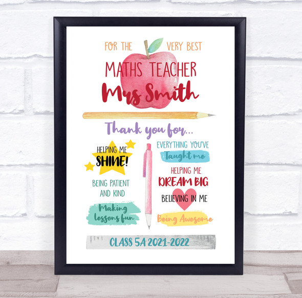 Best Teacher Thank You List School Bright Teacher Personalised Gift Print