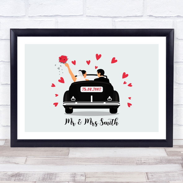 Black Wedding Car Anniversary Couple Wedding Date Personalised Gift Print