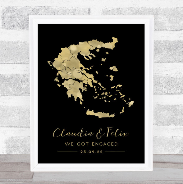 Greece Special Country Date & Occasion Black & Gold Personalised Gift Print