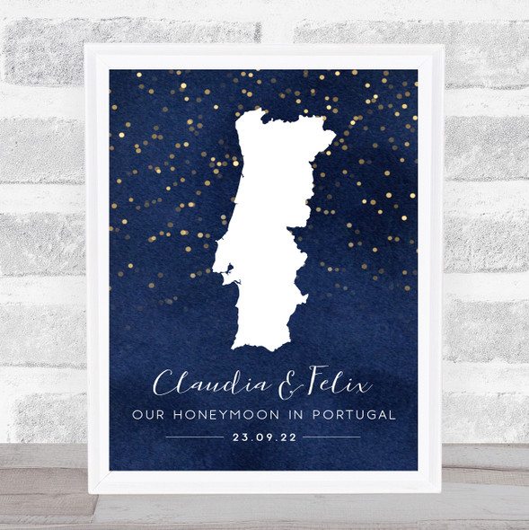 Portugal Special Date Midnight Watercolour Sparkles Personalised Gift Print