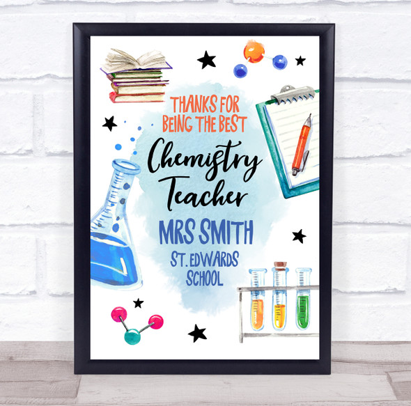 Thanks For Being The Best Chemistry Teacher Science Personalised Gift Print