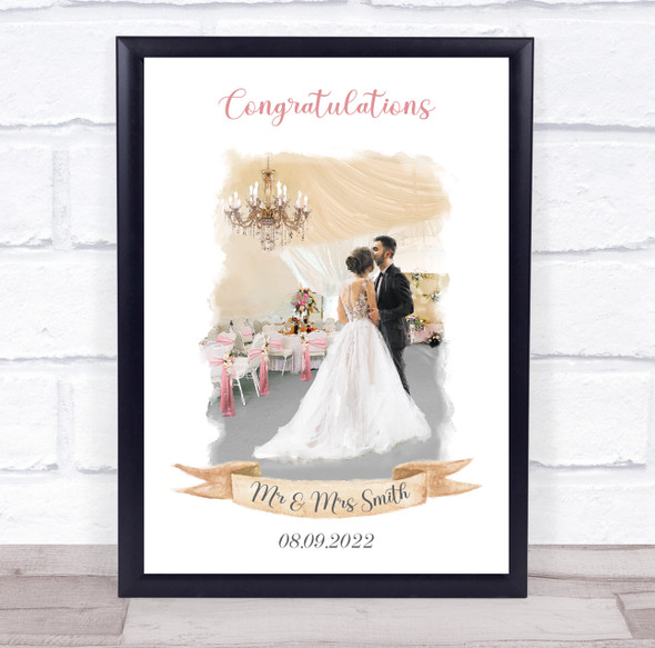 Wedding Day Congratulations Painted Couple Wedding Personalised Gift Print