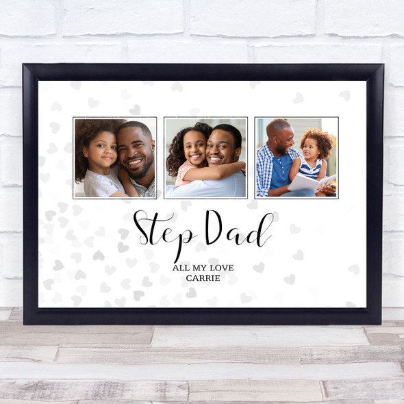 Fathers Day Stepdad Photo Silver Faded Hearts Personalised Gift Print