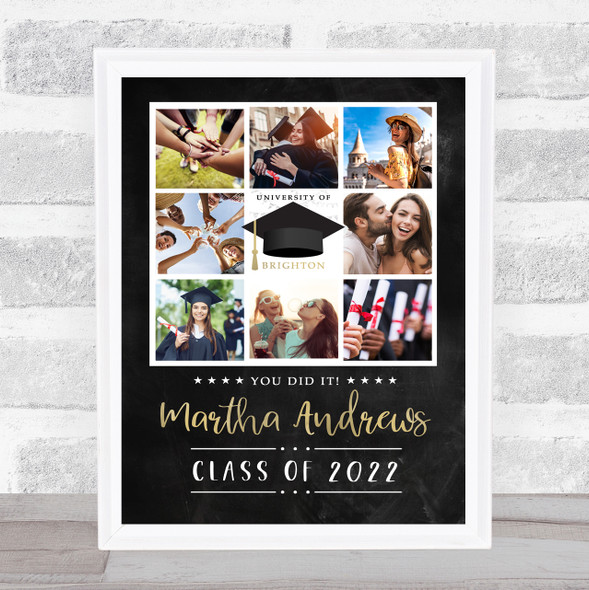 University Graduation Memory 8 Photo Chalk Black Personalised Gift Print