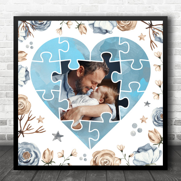 Dad Jigsaw Square Photo Marble Blue Bronze Heart Personalised Gift Print