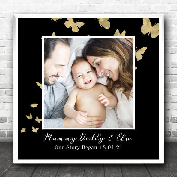 Our Story Began Photo Square Black Gold Butterflies Personalised Gift Print