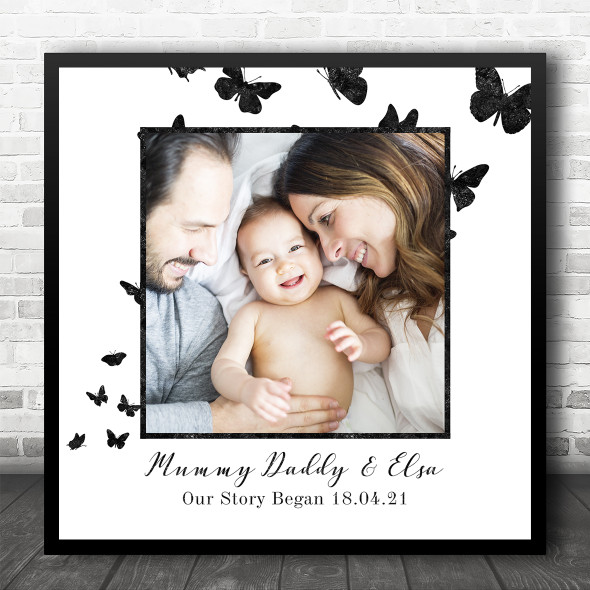 Our Story Began Square Photo & Date Black Butterflies Personalised Gift Print